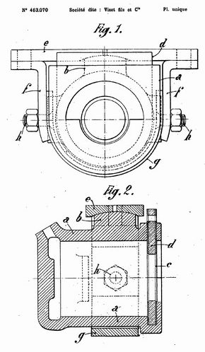 Les boites à rouleaux ne disposent pas de cages, néanmoins le guidage en rotation est correct et sans blocage. La lubrification est effectuée par de l'huile, une feutrine permet une certaine étanchéité au niveau des fusées.